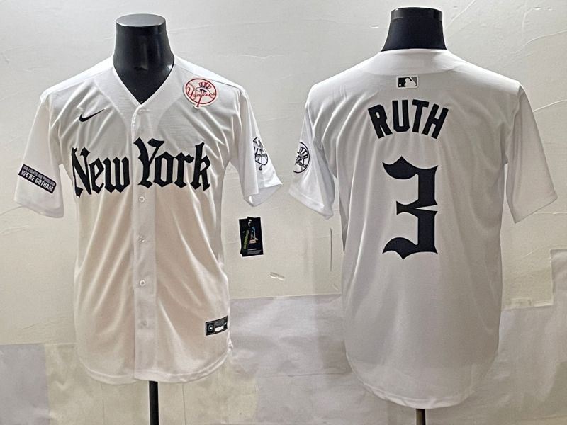 Men 2025 New York Yankees #3 Ruth White Five generations Joint Name Nike MLB Jersey style 42->new york yankees->MLB Jersey